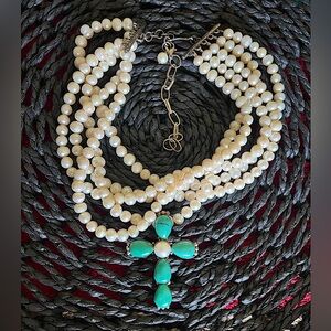 Genuine Sterling Silver, Turquoise and Freshwater Pearl necklace